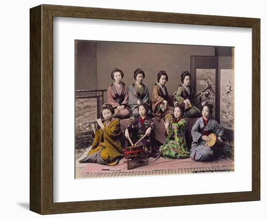 Group of Geisha Girls Playing Musical Instruments (Hand Coloured Albumen Print on Card)-Kusakabe Kimbei-Framed Giclee Print