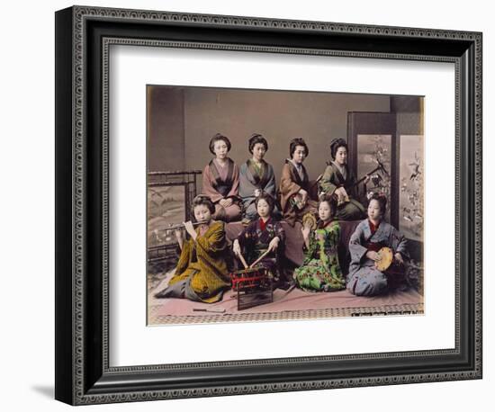 Group of Geisha Girls Playing Musical Instruments (Hand Coloured Albumen Print on Card)-Kusakabe Kimbei-Framed Giclee Print