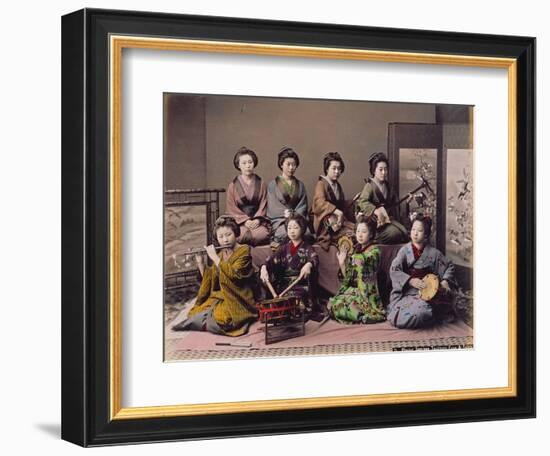 Group of Geisha Girls Playing Musical Instruments (Hand Coloured Albumen Print on Card)-Kusakabe Kimbei-Framed Giclee Print