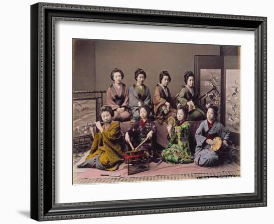 Group of Geisha Girls Playing Musical Instruments (Hand Coloured Albumen Print on Card)-Kusakabe Kimbei-Framed Giclee Print