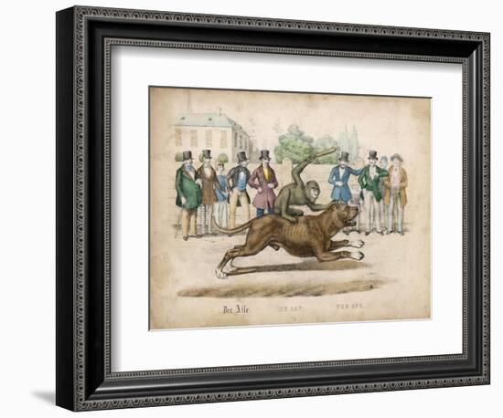 Group of Gentlemen Watch a Monkey Riding a Dog-null-Framed Art Print