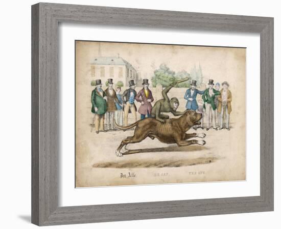 Group of Gentlemen Watch a Monkey Riding a Dog-null-Framed Art Print