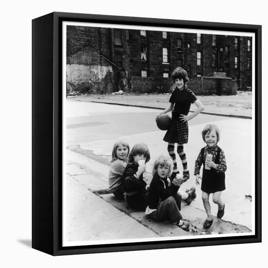 Group of Girls in an East Glasgow Street, Scotland-Henry Grant-Framed Premier Image Canvas