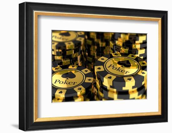 Group of Gold Poker Chips--Framed Art Print