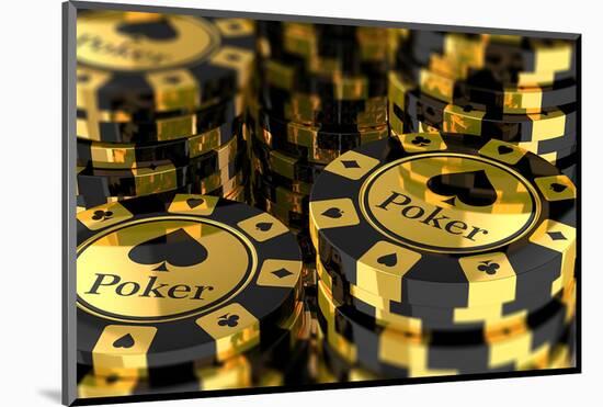 Group of Gold Poker Chips-null-Mounted Art Print