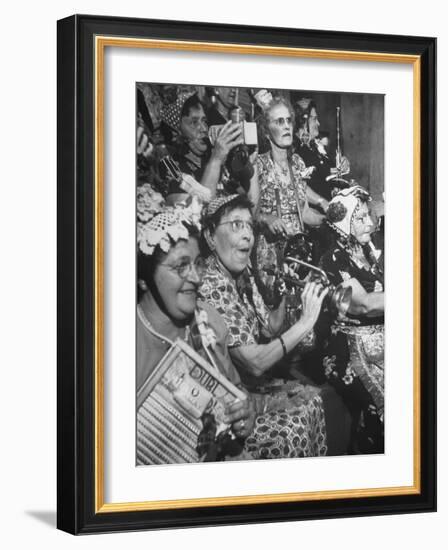 Group of Grandmotherly Residents Playing on Kitchenware Instruments for Friends-Lisa Larsen-Framed Photographic Print