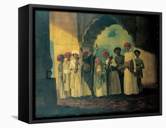 Group of Indian Musicians Playing a Sarangi, a Tambura and Tablas, with a Girl Dancing on a Terrace-William Hodges-Framed Premier Image Canvas