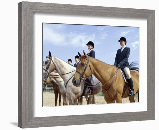 Group of Jockeys Sitting on Horses-null-Framed Photographic Print