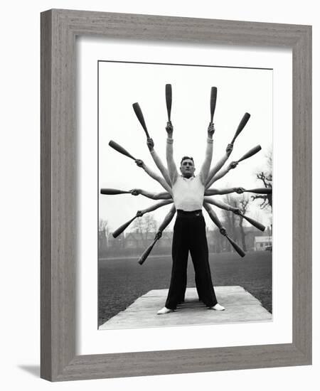 Group of Men Exercising, Making Star Formation with Arms (B&W)-Hulton Archive-Framed Photographic Print