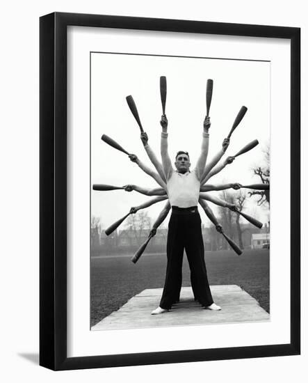 Group of Men Exercising, Making Star Formation with Arms (B&W)-Hulton Archive-Framed Photographic Print