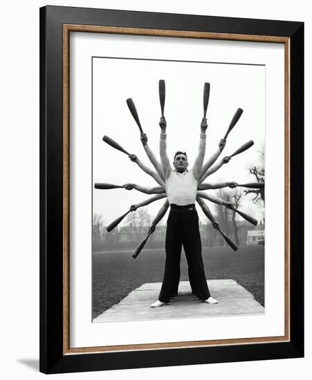 Group of Men Exercising, Making Star Formation with Arms (B&W)-Hulton Archive-Framed Photographic Print