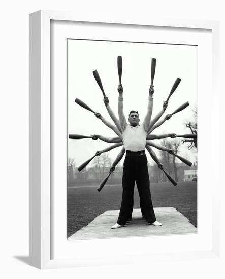 Group of Men Exercising, Making Star Formation with Arms (B&W)-Hulton Archive-Framed Photographic Print