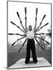 Group of Men Exercising, Making Star Formation with Arms (B&W)-Hulton Archive-Mounted Photographic Print