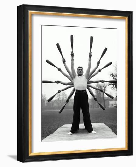 Group of Men Exercising, Making Star Formation with Arms (B&W)-Hulton Archive-Framed Photographic Print