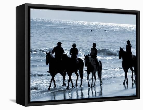 Group of People on Horseback at the Beach-null-Framed Premier Image Canvas