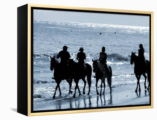 Group of People on Horseback at the Beach-null-Framed Premier Image Canvas