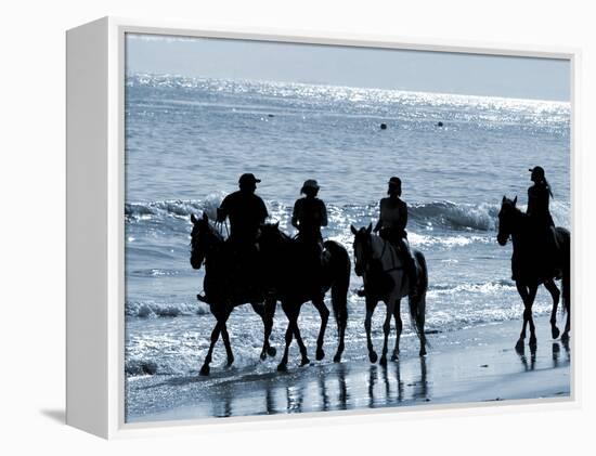 Group of People on Horseback at the Beach-null-Framed Premier Image Canvas
