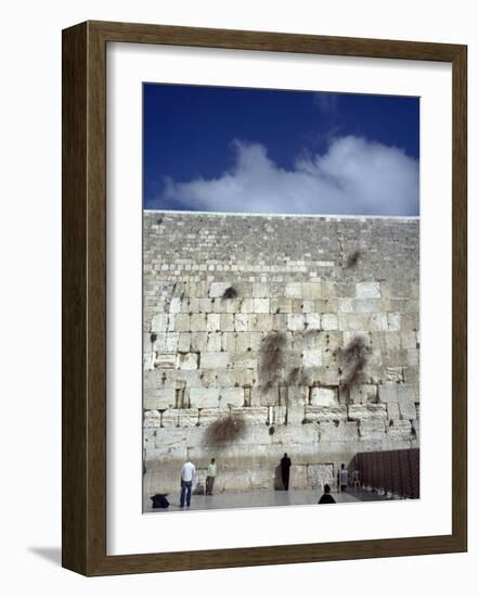 Group of People Praying in Front of a Wall, Western Wall, Jerusalem, Israel-null-Framed Photographic Print