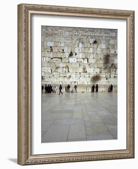 Group of People Praying in Front of a Wall, Western Wall, Old City, Jerusalem, Israel-null-Framed Photographic Print