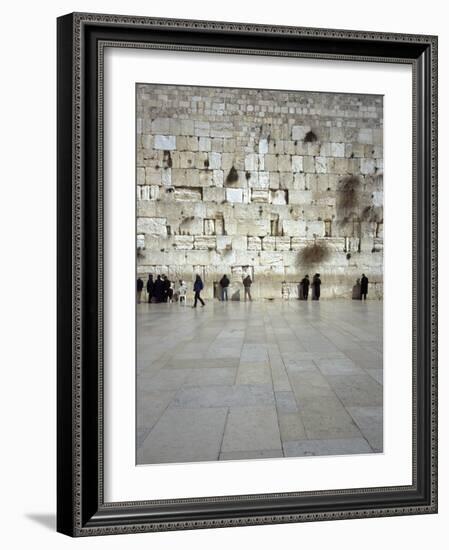 Group of People Praying in Front of a Wall, Western Wall, Old City, Jerusalem, Israel-null-Framed Photographic Print