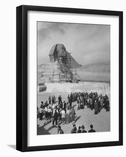 Group of People Visiting the Cheops Pyramids-null-Framed Photographic Print