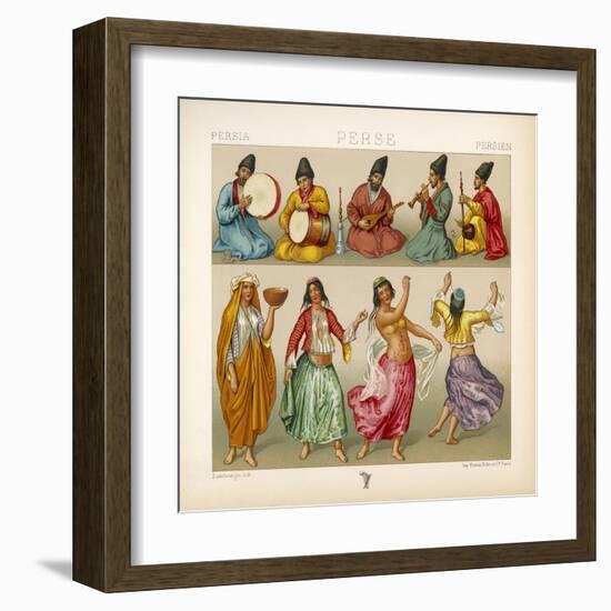 Group of Persian Musicians Play on a Variety of Instruments-Dambourget-Framed Art Print