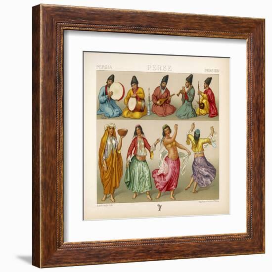 Group of Persian Musicians Play on a Variety of Instruments-Dambourget-Framed Art Print