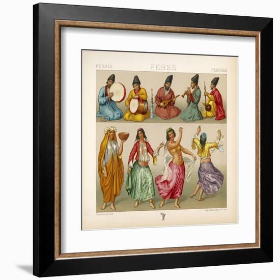 Group of Persian Musicians Play on a Variety of Instruments-Dambourget-Framed Art Print