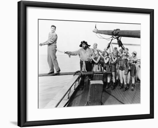 Group of Pirates Trying to Push a Young Man over a Plank-null-Framed Photo