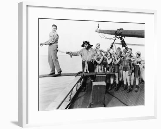 Group of Pirates Trying to Push a Young Man over a Plank-null-Framed Photo