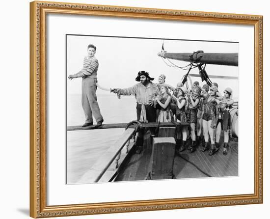 Group of Pirates Trying to Push a Young Man over a Plank-null-Framed Photo