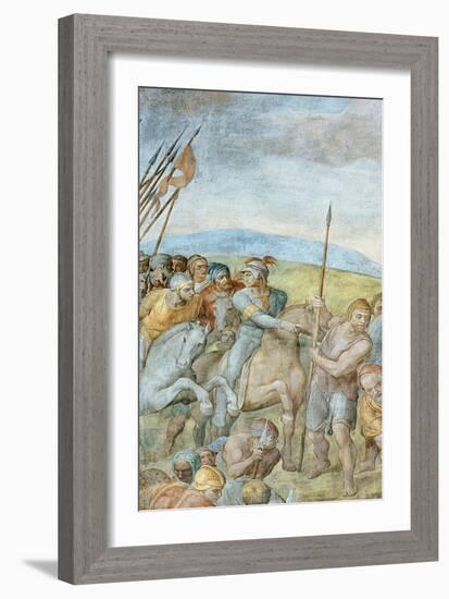 Group of Roman Soldiers with their Leader Pointing Towards to Saint Peter on the Cross, Detail of…-Michelangelo Buonarroti-Framed Giclee Print