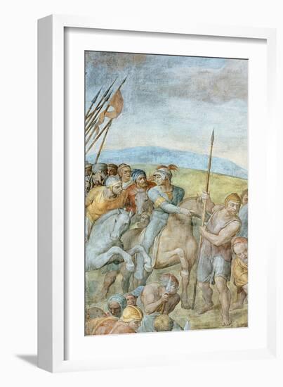 Group of Roman Soldiers with their Leader Pointing Towards to Saint Peter on the Cross, Detail of…-Michelangelo Buonarroti-Framed Giclee Print
