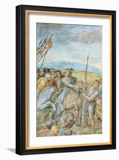 Group of Roman Soldiers with their Leader Pointing Towards to Saint Peter on the Cross, Detail of…-Michelangelo Buonarroti-Framed Giclee Print