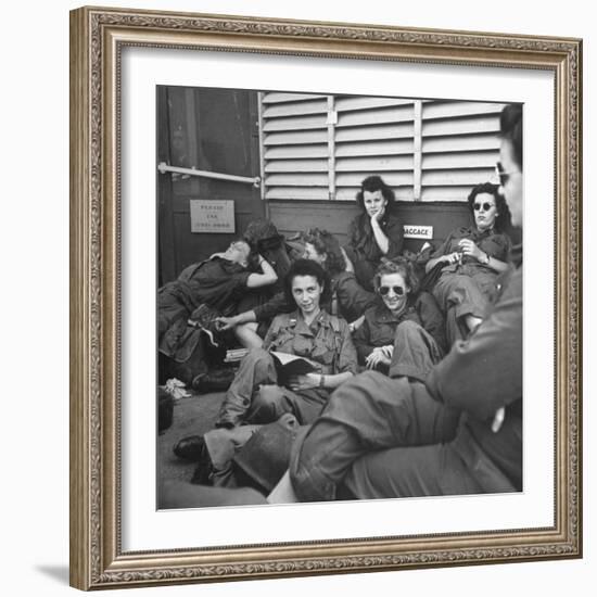 Group of Us Army Nurses Relaxing During Stopover on Guam En Route to their Final Destinations-J^ R^ Eyerman-Framed Photographic Print