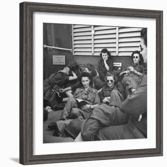 Group of Us Army Nurses Relaxing During Stopover on Guam En Route to their Final Destinations-J^ R^ Eyerman-Framed Photographic Print