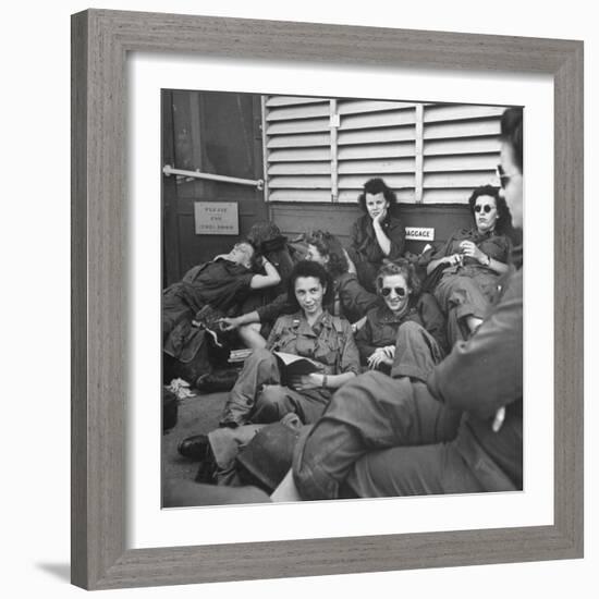 Group of Us Army Nurses Relaxing During Stopover on Guam En Route to their Final Destinations-J^ R^ Eyerman-Framed Photographic Print