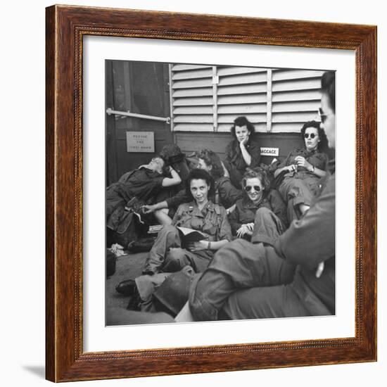 Group of Us Army Nurses Relaxing During Stopover on Guam En Route to their Final Destinations-J^ R^ Eyerman-Framed Photographic Print