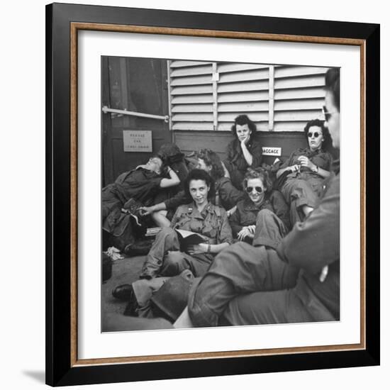 Group of Us Army Nurses Relaxing During Stopover on Guam En Route to their Final Destinations-J^ R^ Eyerman-Framed Photographic Print