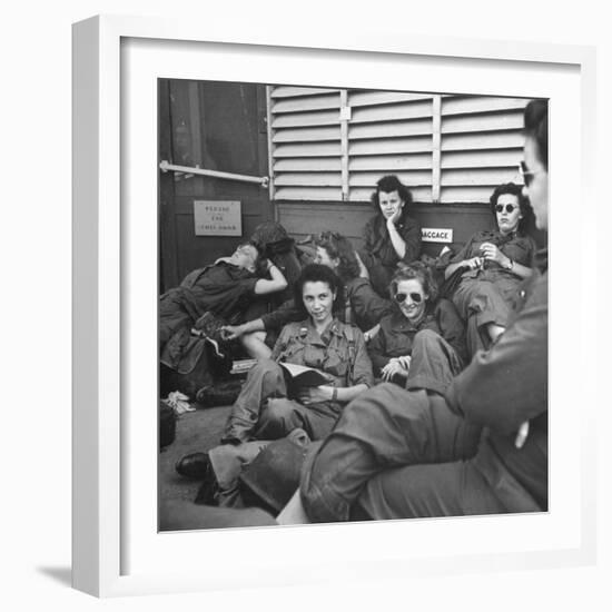 Group of Us Army Nurses Relaxing During Stopover on Guam En Route to their Final Destinations-J^ R^ Eyerman-Framed Photographic Print