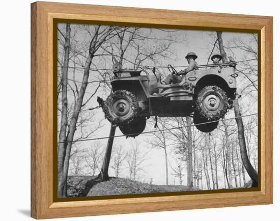 Group of Us Soldiers Pulling a Jeep over a Ravine Using Ropes while on Maneuvers-William C^ Shrout-Framed Premier Image Canvas