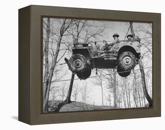 Group of Us Soldiers Pulling a Jeep over a Ravine Using Ropes while on Maneuvers-William C^ Shrout-Framed Premier Image Canvas