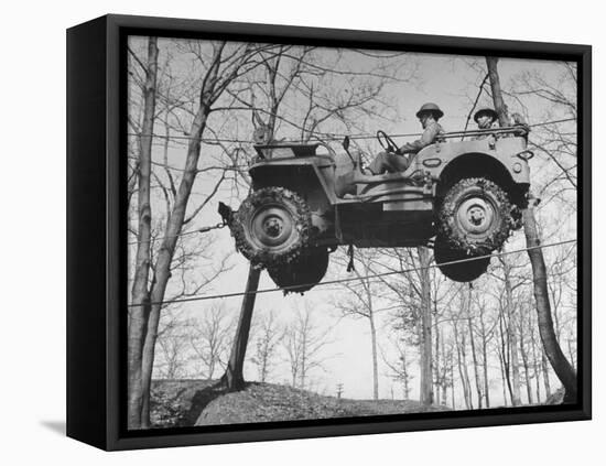 Group of Us Soldiers Pulling a Jeep over a Ravine Using Ropes while on Maneuvers-William C^ Shrout-Framed Premier Image Canvas