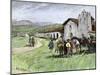 Group of Vaqueros Outside Santa Inez Mission in California, 1800s-null-Mounted Giclee Print