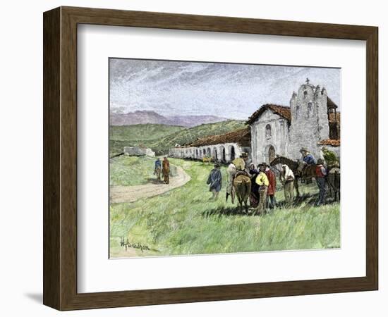 Group of Vaqueros Outside Santa Inez Mission in California, 1800s-null-Framed Giclee Print