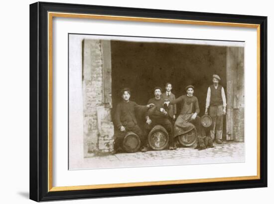 Group of Working Men with a Dog, France-null-Framed Photographic Print