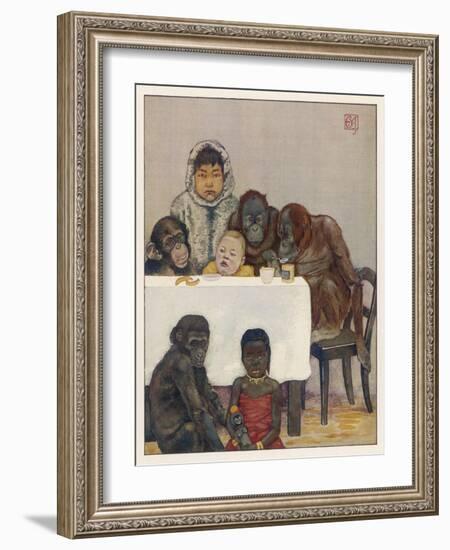 "Group of Young Primates", Young Monkeys and Children-E. Yarrow-Framed Art Print