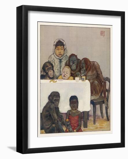 "Group of Young Primates", Young Monkeys and Children-E. Yarrow-Framed Art Print