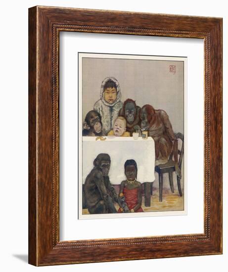 "Group of Young Primates", Young Monkeys and Children-E. Yarrow-Framed Premium Giclee Print