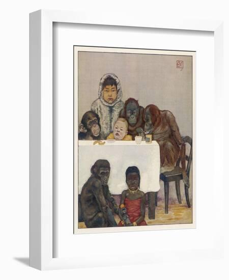 "Group of Young Primates", Young Monkeys and Children-E. Yarrow-Framed Premium Giclee Print